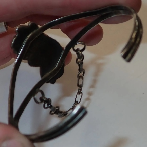 Vintage Signed Native American Navajo Sterling Silver and Larimer Cuff Bracelet - Picture 4 of 5